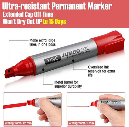 Fuutreo 32 Pcs Jumbo Permanent Markers Bulk Large Chisel Tip Permanent Markers - Image 3