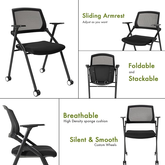 VACYOVKE Folding Conference Room Chairs Set of 2 Black Guest Reception Chair - Image 5