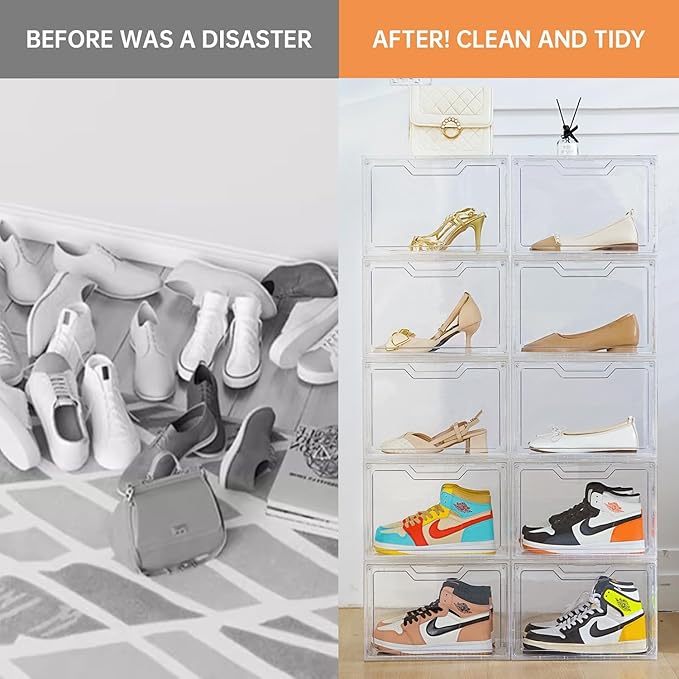 KOKOIN Magnetic Acrylic Clear Shoe Boxes – 360° Transparent Stackable Sneaker - Image 4