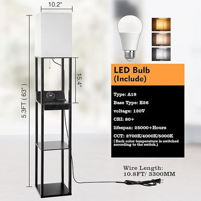 Floor Lamp with Shelves, RUNTOP LED Shelf Floor Lamp with Wireless Charger & 2 - Image 5