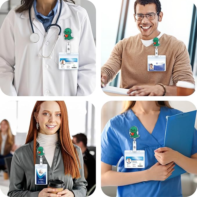 Cute Dinosaur Pediatric Nurse Badge Reel, Retractable ID Card T-Rex Badge - Image 4