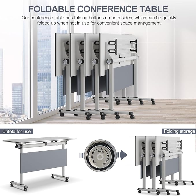 Conference Table, Folding Office Conference Room Tables On Wheels, Flip Top - Image 8