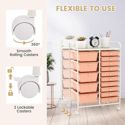 LDAILY 15 Drawer Rolling Storage Cart, Rolling Cart - Image 5