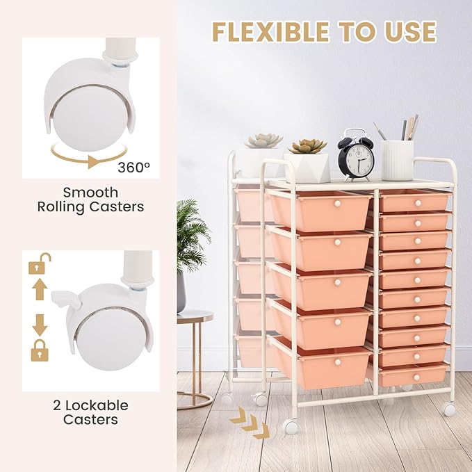 GOFLAME 15-Drawer Rolling Storage Cart, Craft Storage Cart - Image 5