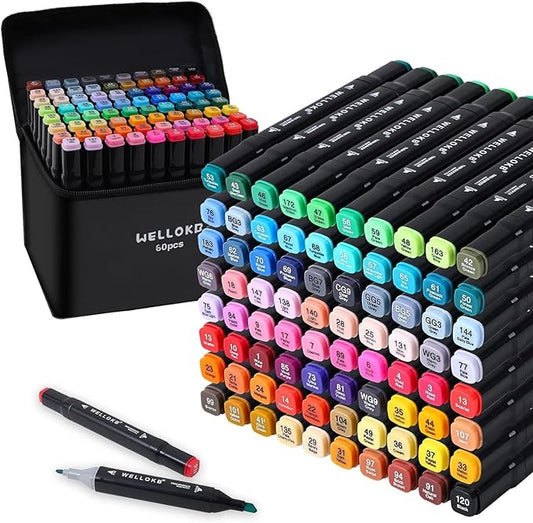 WELLOKB Alcohol Markers, 60 Colors Dual Tip Permanent Art Markers by WELLOKB