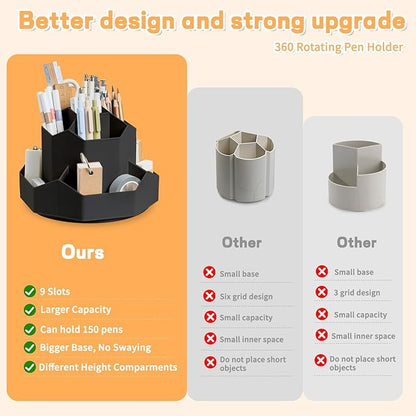 Pencil Pen Holder for Desk, 9 Slots 360 Degree Rotating Desk Organizers - Image 4