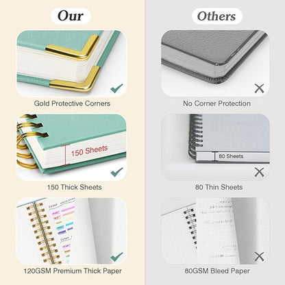 Bullet Dotted Journal Spiral Notebook, 300 Pages Leather Notebooks - Image 2