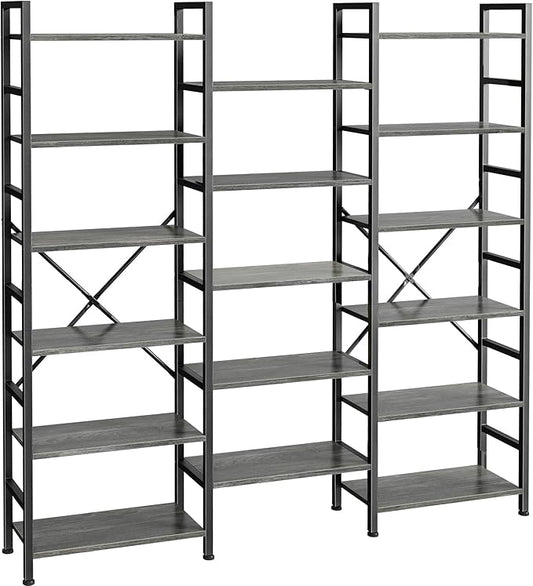 SUPERJARE Triple 6 Tier Bookshelf, Bookcase by SUPERJARE