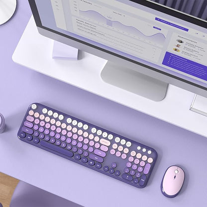 MOFII Wireless Keyboard and Mouse Combo, Full Size 2.4G Retro Round Computer - Image 8