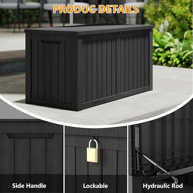 Yardgrace 270 Gallon Resin Deck Box, Waterproof Outdoor Storage Box, Lockable - Image 3
