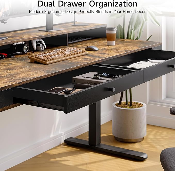 Standing Desk with Drawers, 47x23.6" Whole Piece Electric Stand Up Desk with - Image 4