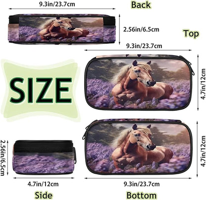 Pardick Pencil Case，Horse Lavender Big Capacity Pencil Pouch Coin Pouch - Image 4