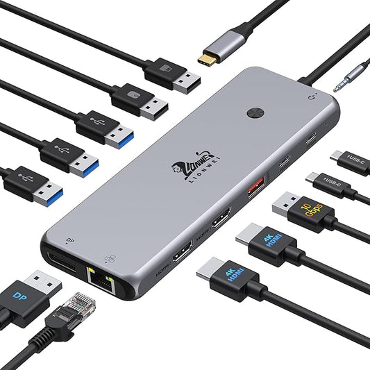 Laptop Docking Station 13 in 1, Dual Monitor Triple 4K Display, 8 USB C/A Ports by LIONWEI