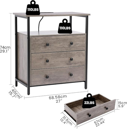 Edbuosy 3 Wooden Drawers Night Stand, 27 Inch Wide Nightstand - Image 3