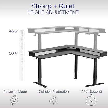 VIVO Electric Mobile Corner 75 x 63 inch 2 Tier Stand Up L-Shaped Desk - Image 3