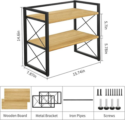 YINMIT Desktop Shelf Organizer, 2 Tier Office Shelves, Wood Desk Organizer - Image 3