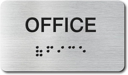 Office Signs with Raised Text & Grade 2 Braille, Brushed Aluminum/Silver Finish by EliteSign