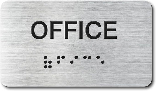Office Signs with Raised Text & Grade 2 Braille, Brushed Aluminum/Silver Finish by EliteSign