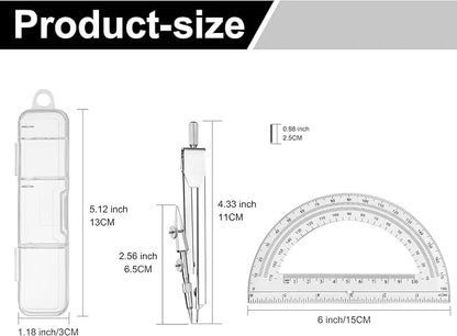 6 Sets Compass and Protractor Sets Student Basics Geometry Math Set Metal - Image 2