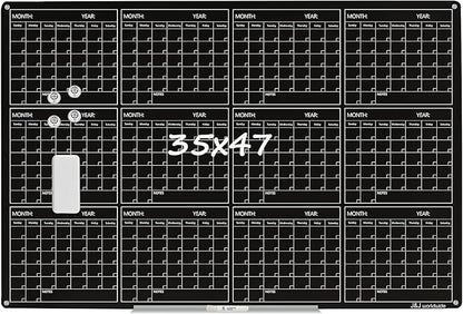 Magnetic Whiteboard Calendar Black Glass Board Yearly Calendar by JJworldwide