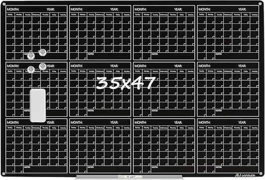 Magnetic Whiteboard Calendar Black Glass Board Yearly Calendar by JJworldwide