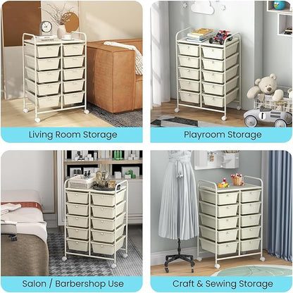 LDAILY 10 Drawer Rolling Cart, Storage Cart Organizer on Wheels, Drawer Cart - Image 9