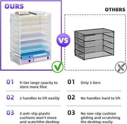 Marbrasse Paper Organizer Letter Tray, 9 Tier Mesh File Organizer - Image 2