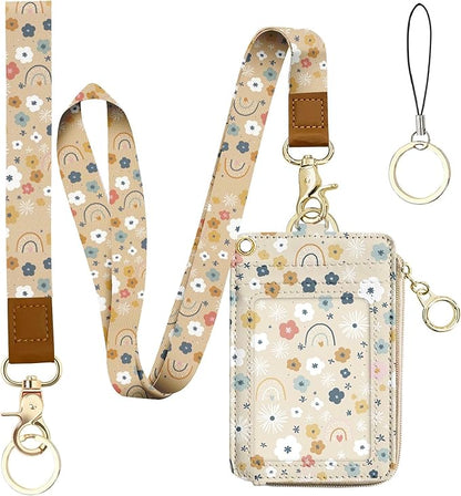 bolimoss Floral Lanyard Wallet & ID Badge Holder 2-in-1, Cute Women Badge Holder by BOLIMOSS