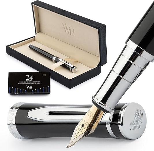 Wordsworth & Black Fountain Pen Set, Bent Nib, Includes 24 Pack Ink Cartridges by WordsworthBlack