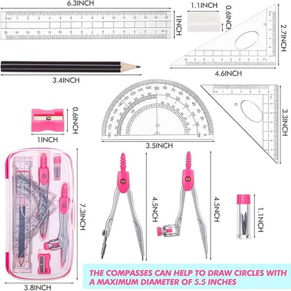 Zonon 6 Sets Math Geometry Kit Student 10 Pcs Shatterproof Storage Box Includes - Image 3