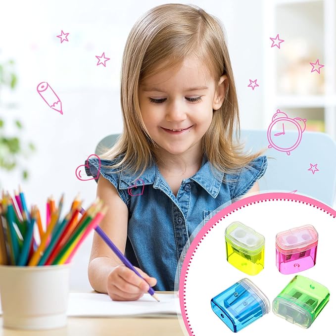 Tenare 48 Pieces Back to School Pencil Sharpeners Manual Double Hole Pencil - Image 7