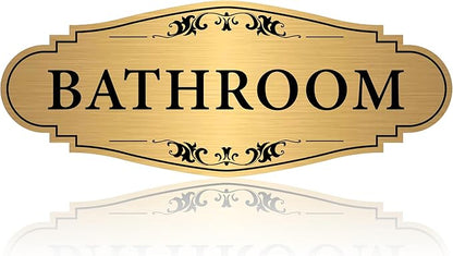 Bathroom Sign Sticker for Business and Home，Self-adhesive Brushed Gold Bathroom by LUHIMO