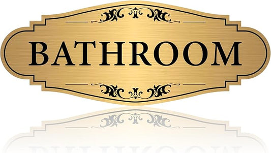 Bathroom Sign Sticker for Business and Home，Self-adhesive Brushed Gold Bathroom by LUHIMO