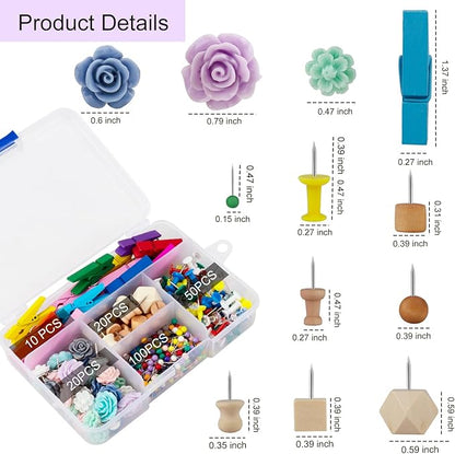 Push Pins，LYroo 200 Pcs Flower Thumb Tacks Wood Pin Board Map Tacks Marking - Image 7