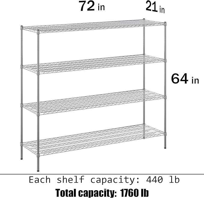 Regal Altair 21" Deep x 72" Wide x 64" Height Wire Shelving Kit | 4-Tier | NSF - Image 3