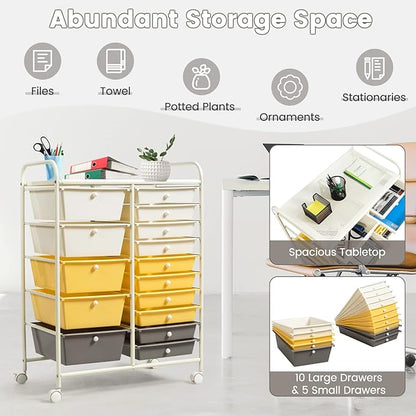 COSTWAY 15 Drawer Rolling Storage Cart, Utility Tools Paper Organizer on Wheels - Image 4