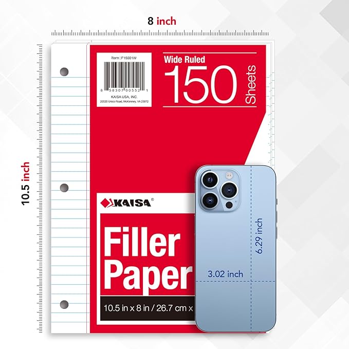 KAISA Filler Paper Loose Leaf Paper, Wide Ruled Paper, 3-Hole Punched Binder - Image 4