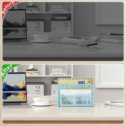 Marbrasse Mail Organizer for Desk, 3-Slot Mesh Metal Mail Holder countertop - Image 5