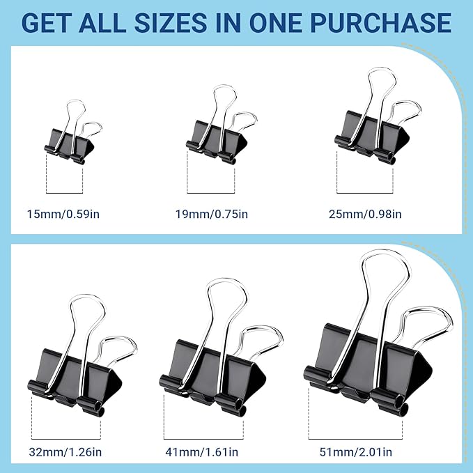 360 PCS Binder Clips Small – Mini Black Metal Paper Clamps, 0.6in/15mm Binder - Image 4