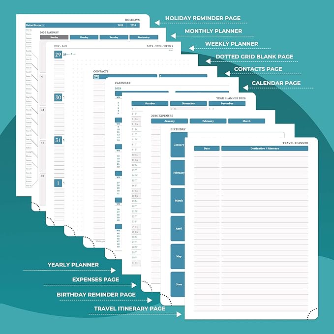 IN-LUXPRO Planner 2026 Daily Weekly and Monthly, 12 Months Spiral Bound - Image 5