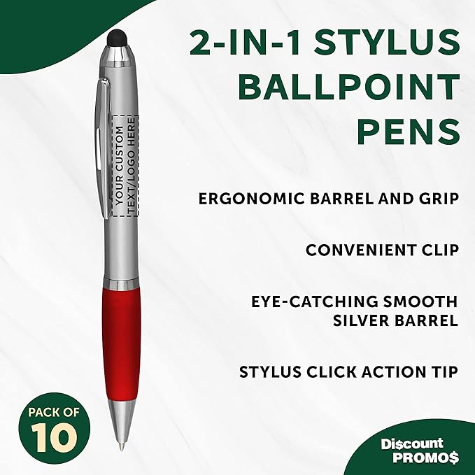 DISCOUNT PROMOS Custom Stylus Ballpoint Pens Set of 10, Personalized Bulk Pack - Image 3