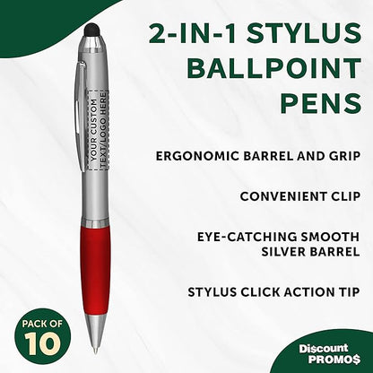 DISCOUNT PROMOS Custom Stylus Ballpoint Pens Set of 10, Personalized Bulk Pack - Image 3