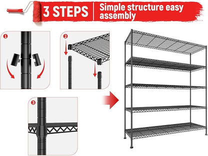 REIBII 45.8''W Steel Wire Shelving Unit, 5 Tier Adjustable Metal Storage Shelves - Image 8