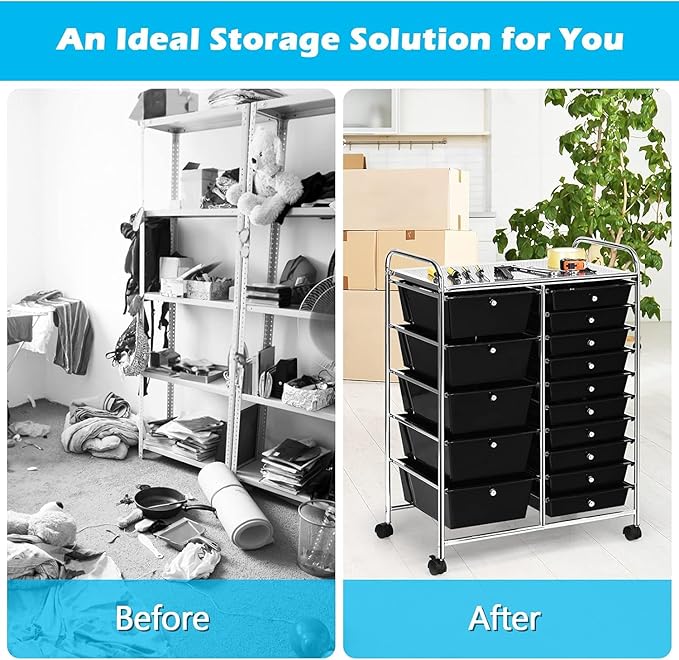 LDAILY 15 Drawer Rolling Storage Cart, Rolling Cart - Image 4