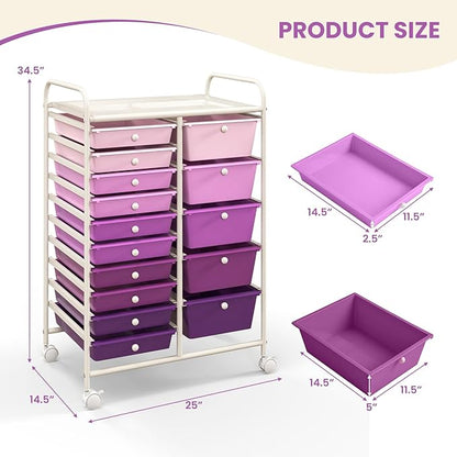 GOFLAME 15-Drawer Rolling Storage Cart, Craft Storage Cart - Image 3