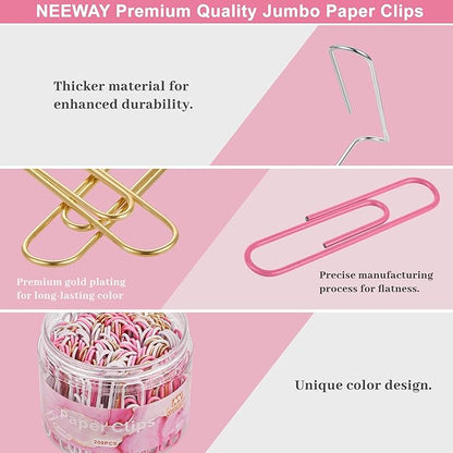 NEEWAY 200pcs Large Pink Paper Clips, 2 Inch Jumbo Paper Clip, Ceative Colored - Image 3