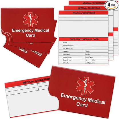 4 Pack Emergency Medical Information Id Card Red Medical Condition and by DLUGOPIS