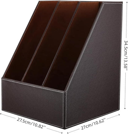 KINGFOM Desktop Wooden Leatherette Magazine File Holder-Organizer-3 Compartment - Image 3