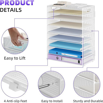Marbrasse Paper Organizer Letter Tray, 9 Tier Mesh File Organizer - Image 3