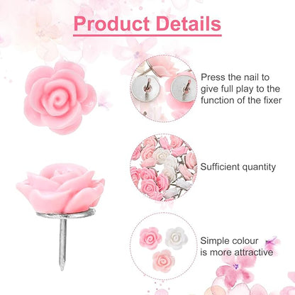 XLIUAX 40Pcs Flower Push Pins, Rose Thumb Tacks Cute Pink Thumbtacks - Image 5